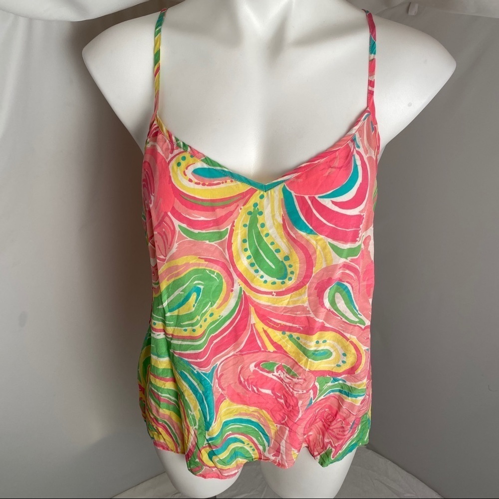 Lilly Pulitzer Dusk multicolor racer back silk camisole top in Flamingo